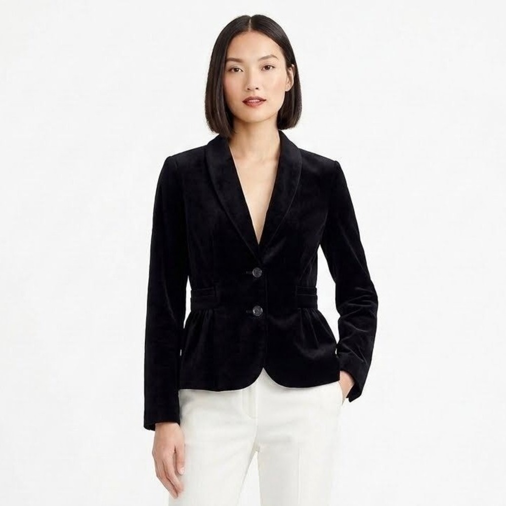 J.Crew | Womens Black Velvet Blazer Shawl Collar Peplum Back | Size 8